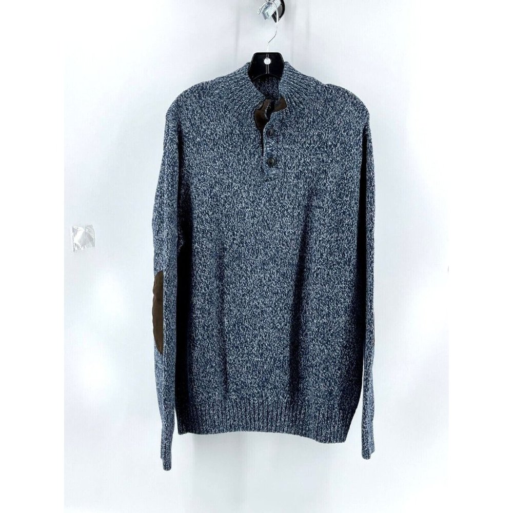 Chaps Men's Long Sleeve 1/4 Button 100% Cotton Blue Knit Pullover Sweater Size L